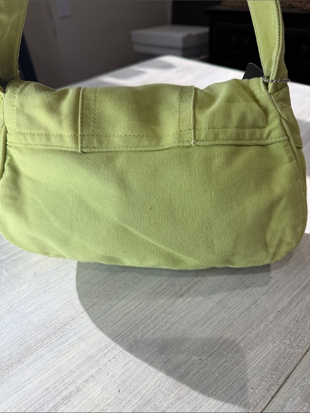 Y2K Source Unknown Lime Green Small Hobo Denim and Suede Bag with Gold Buckle - Picture 6 of 10